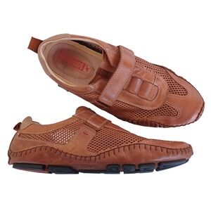 Pikolinos Mens Tan Leather Perforated Loafers EU 43 US 10 Hook Loop Driving Shoe